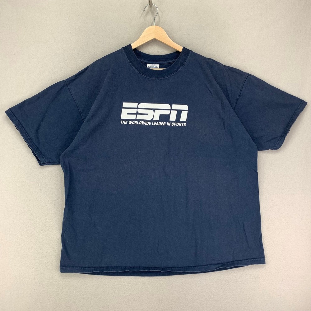 Vintage ESPN T-Shirt‎ Mens XXL Blue Classic Logo Graphic Tee Y2K Sports